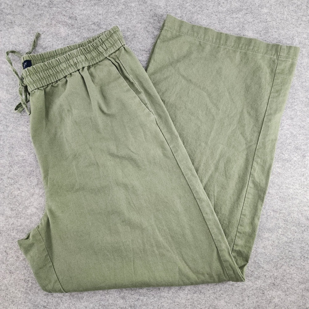 J.Crew Green Linen Cotton Wide Leg Elastic Waist Drawstring Pants Womens 10